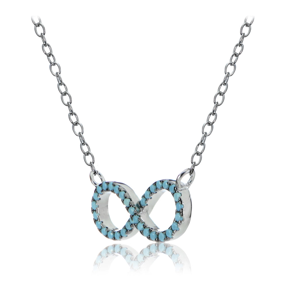Sterling Silver Nano Created Turquoise Infinity Necklace-2