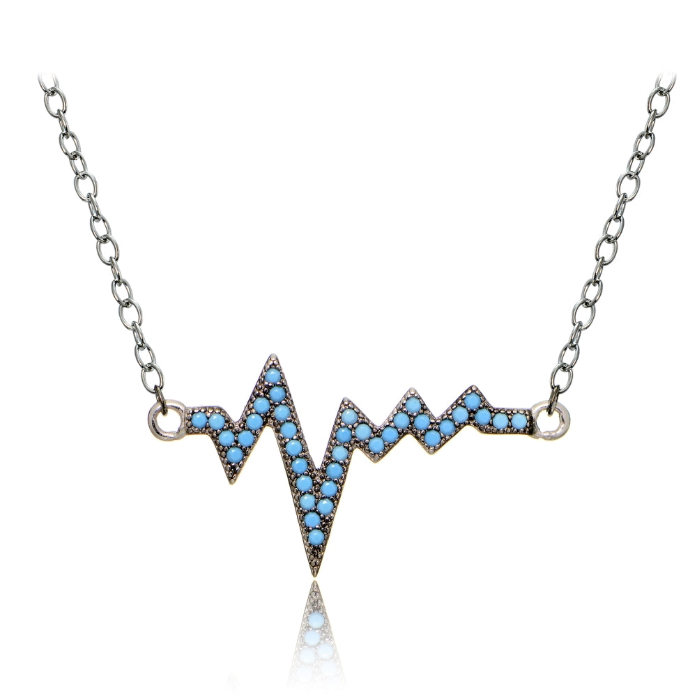Sterling Silver Nano Created Turquoise Heart Beat Necklace