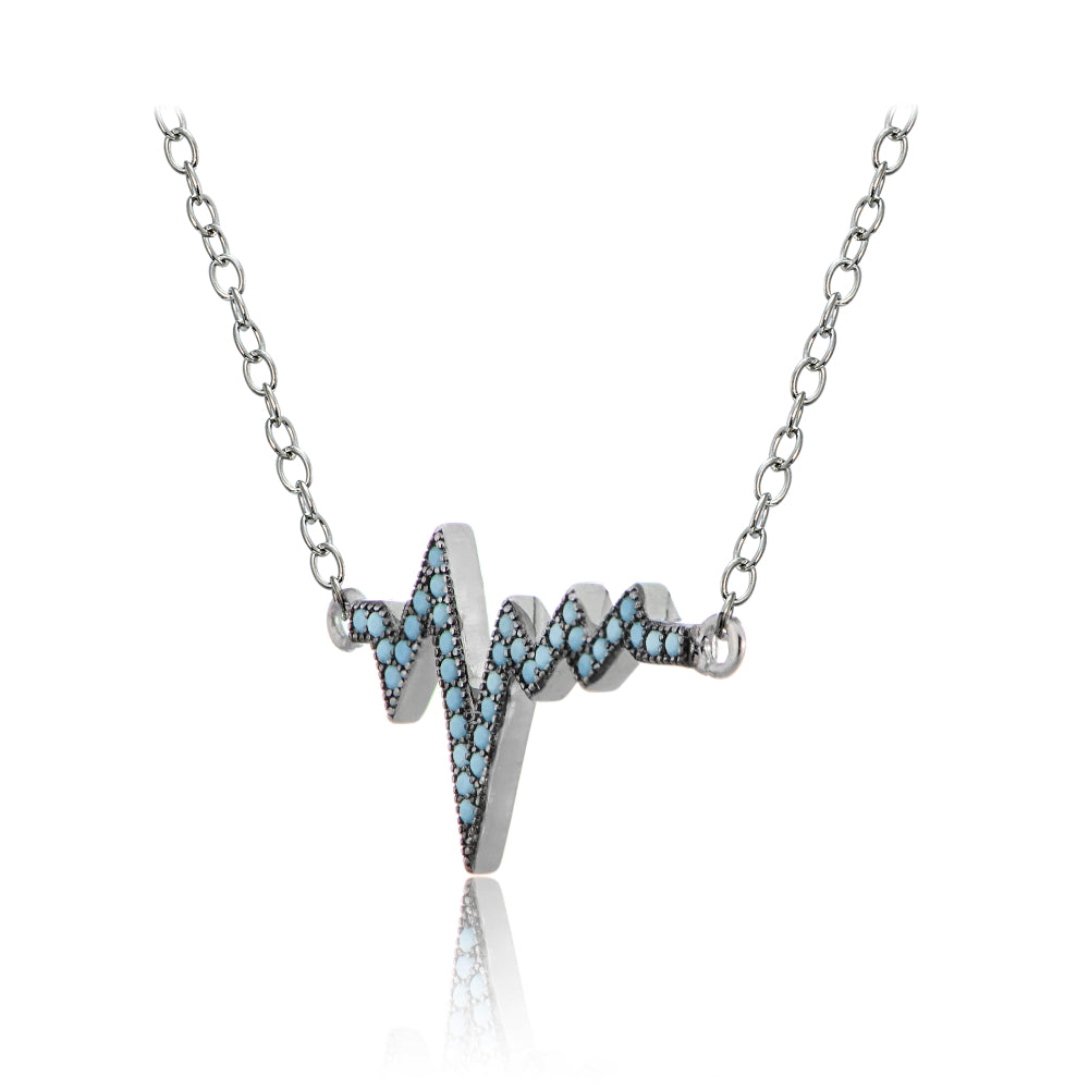 Sterling Silver Nano Created Turquoise Heart Beat Necklace-2