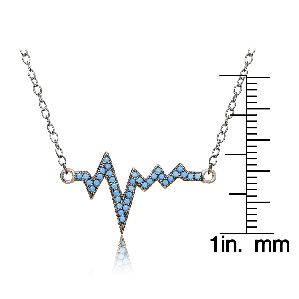 Sterling Silver Nano Created Turquoise Heart Beat Necklace-3