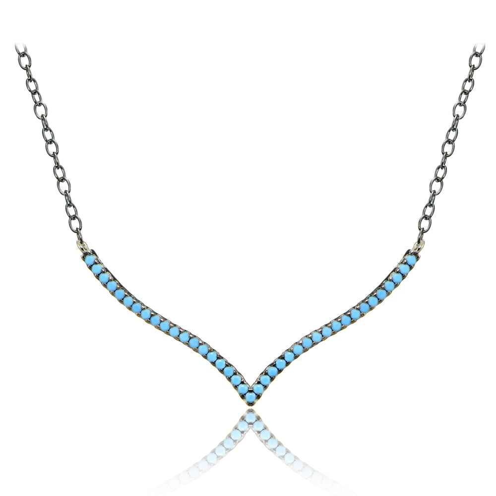 Sterling Silver Nano Created Turquoise V Shape Necklace