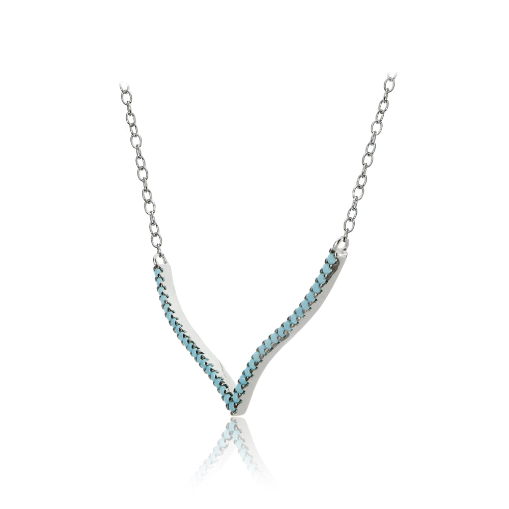Sterling Silver Nano Created Turquoise V Shape Necklace-2