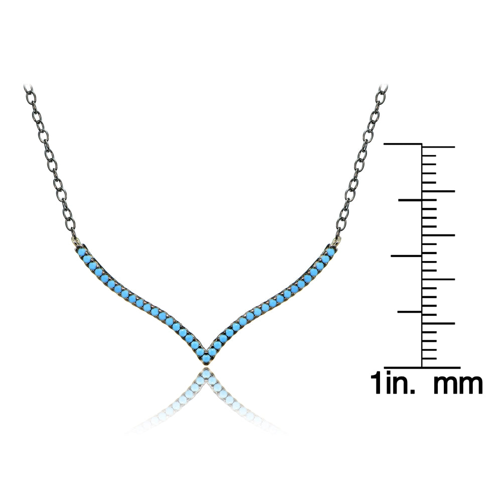 Sterling Silver Nano Created Turquoise V Shape Necklace-3