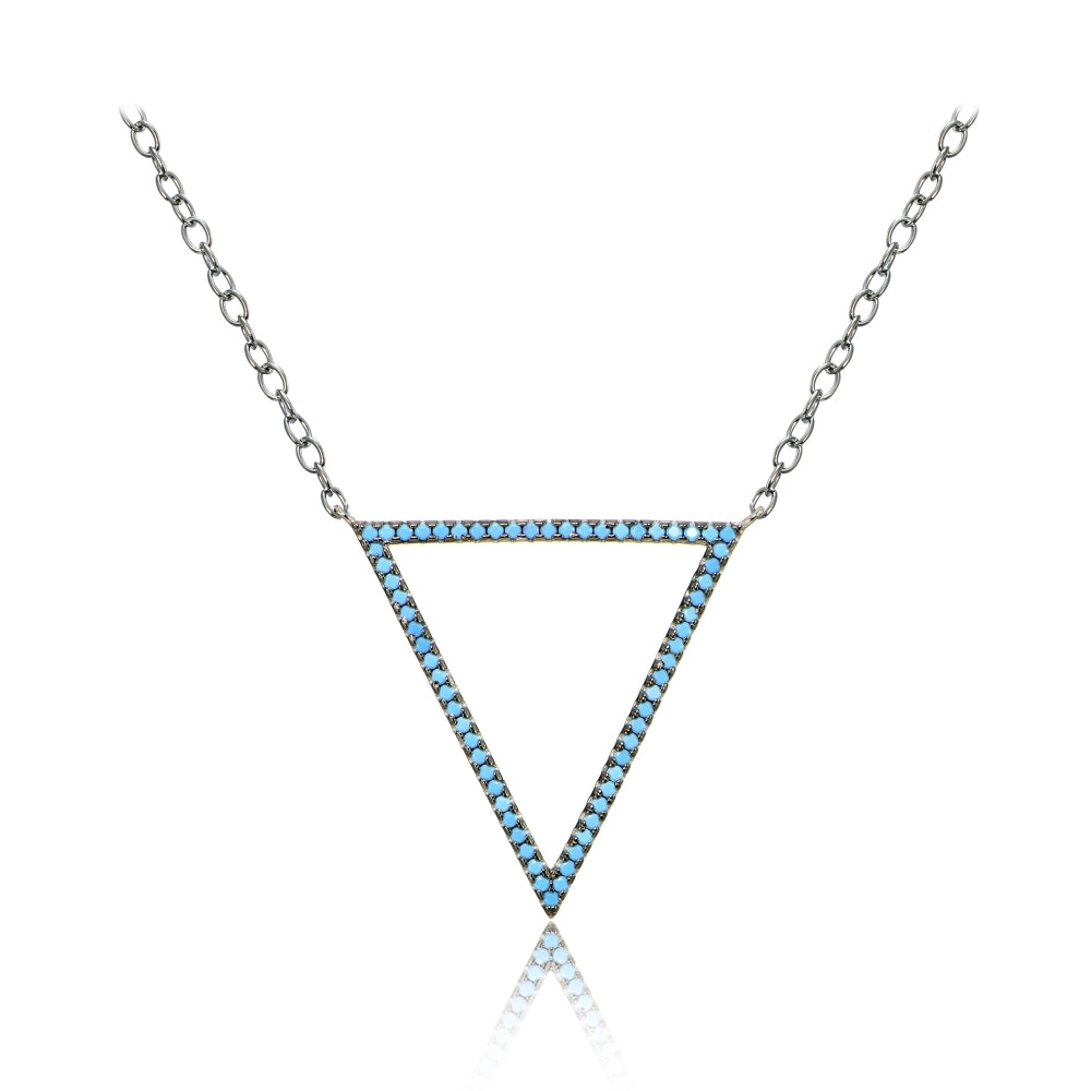 Sterling Silver Nano Created Turquoise Open Triangle Necklace