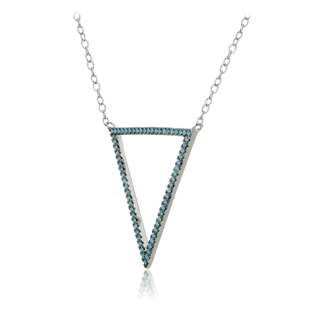 Sterling Silver Nano Created Turquoise Open Triangle Necklace-2