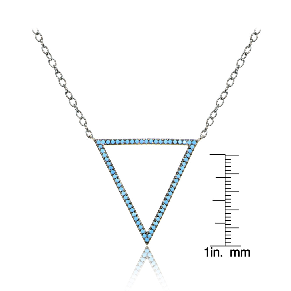 Sterling Silver Nano Created Turquoise Open Triangle Necklace-3