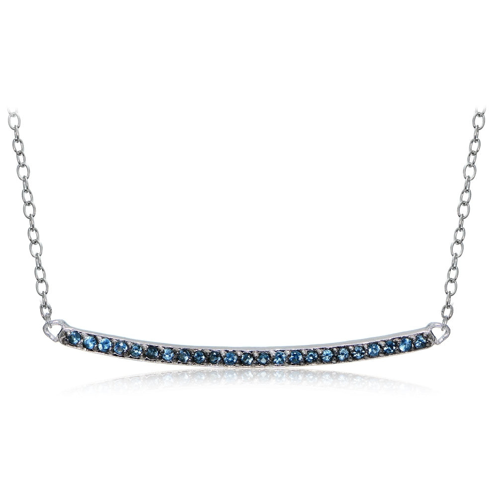 Sterling Silver Nano Created London Blue Topaz Bar Necklace