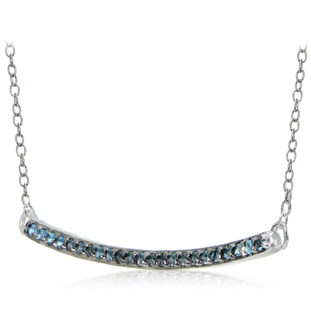 Sterling Silver Nano Created London Blue Topaz Bar Necklace-2