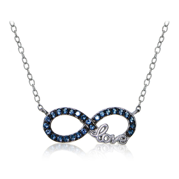 Sterling Silver Nano Created London Blue Topaz Infinity Love Necklace