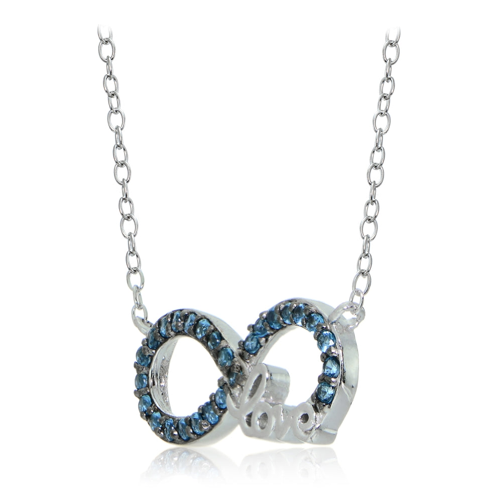Sterling Silver Nano Created London Blue Topaz Infinity Love Necklace-2