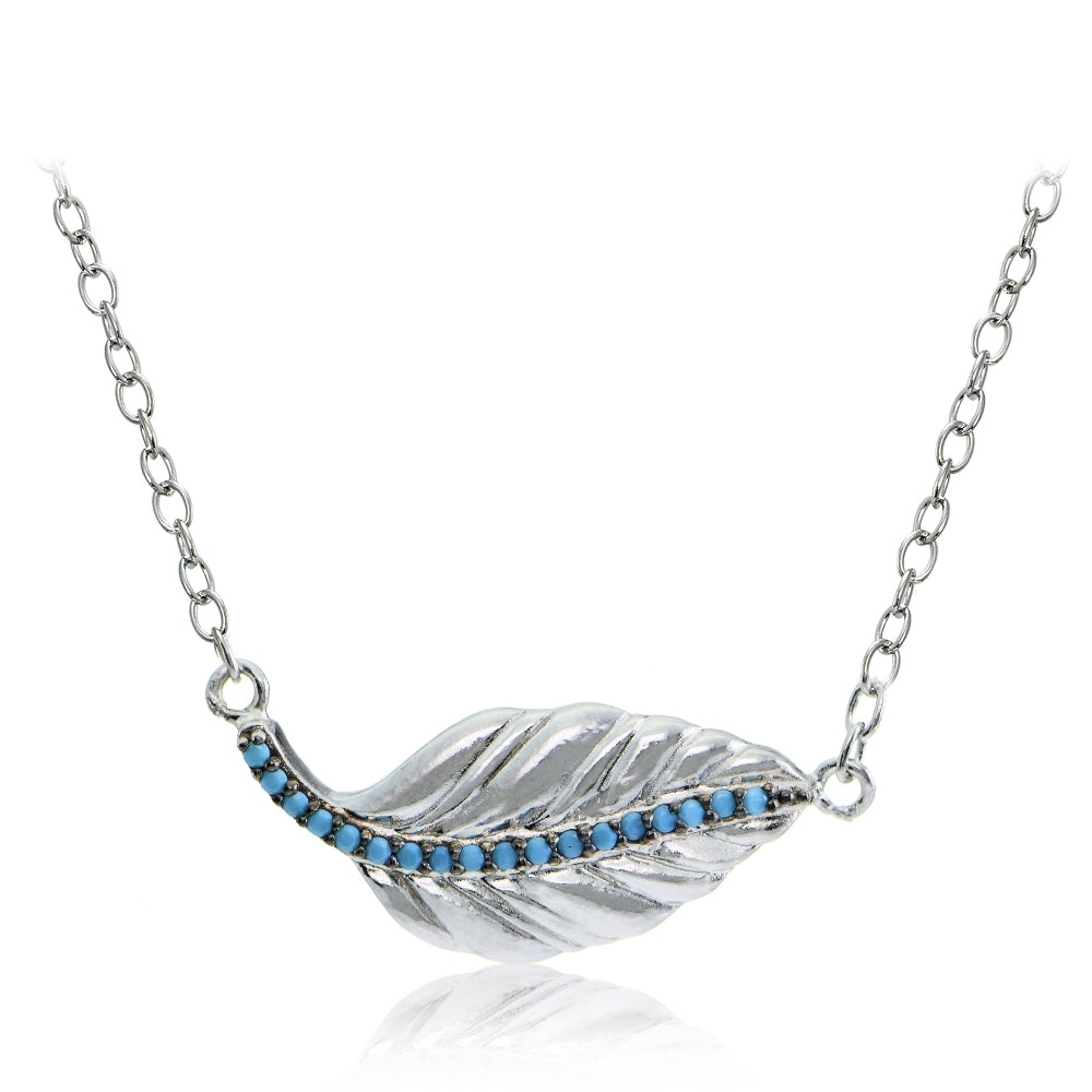 Sterling Silver Nano Created Turquoise Leaf Necklace