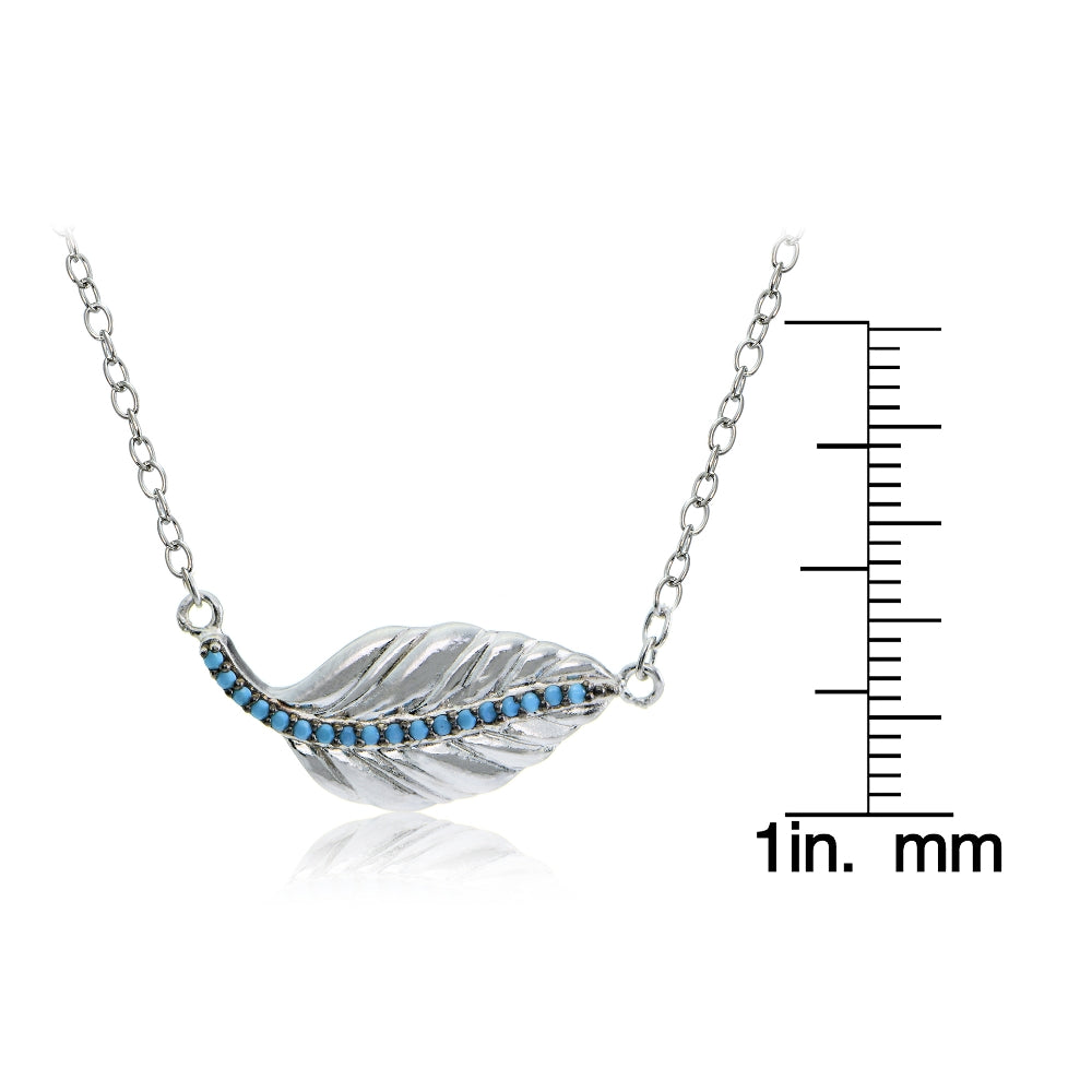 Sterling Silver Nano Created Turquoise Leaf Necklace-3