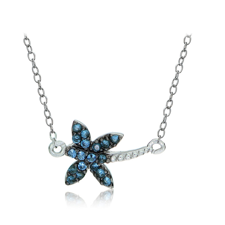 Sterling Silver Nano Created London Blue Topaz Dragonfly Necklace
