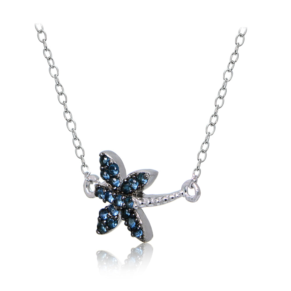 Sterling Silver Nano Created London Blue Topaz Dragonfly Necklace-2