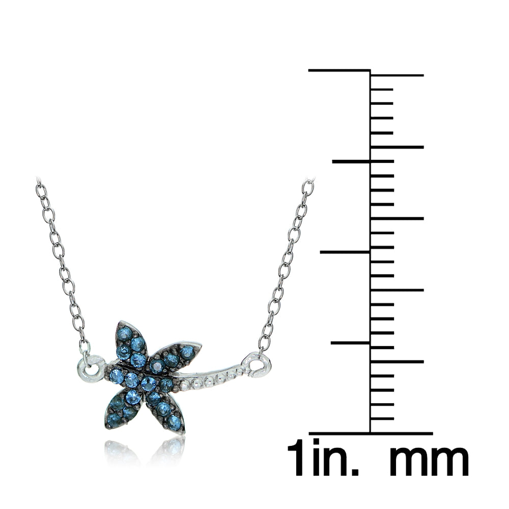 Sterling Silver Nano Created London Blue Topaz Dragonfly Necklace-3