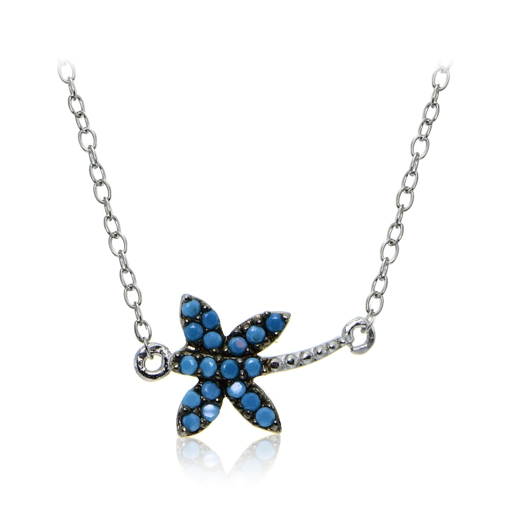 Sterling Silver Nano Created Turquoise Dragonfly Necklace