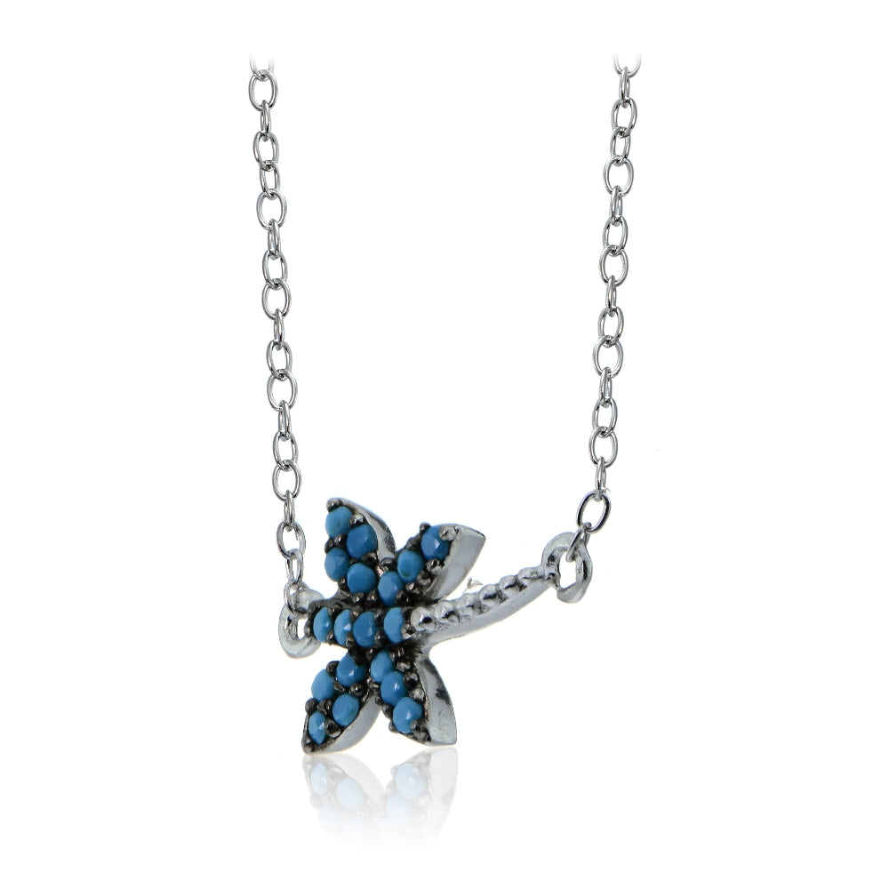 Sterling Silver Nano Created Turquoise Dragonfly Necklace-3