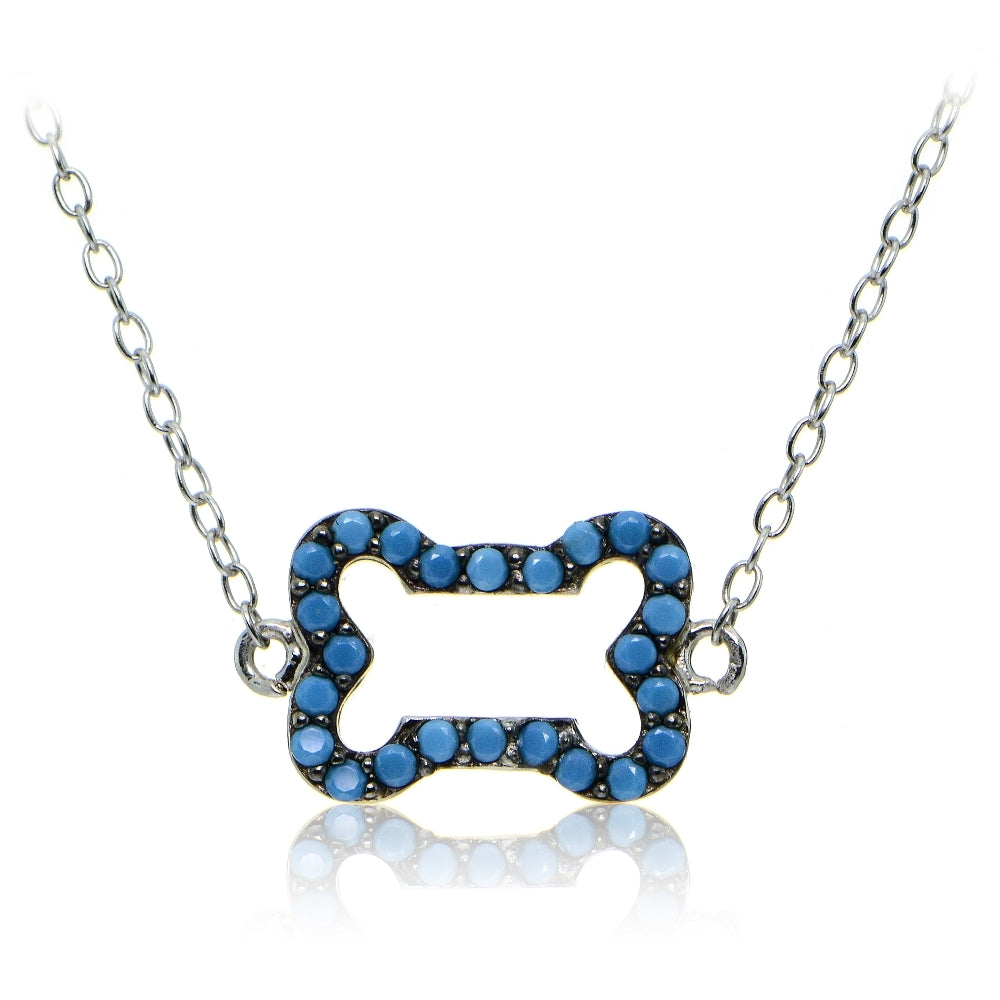 Sterling Silver Nano Created Turquoise Dog Bone Necklace