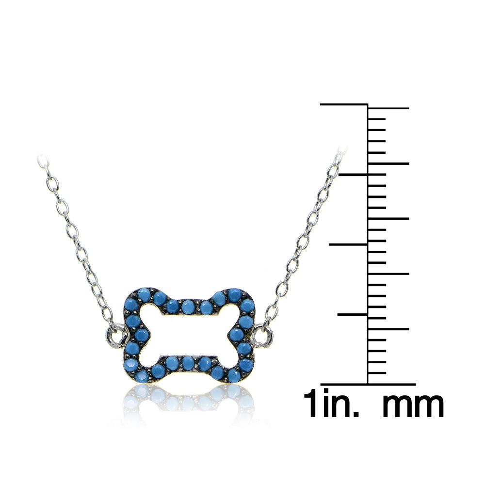 Sterling Silver Nano Created Turquoise Dog Bone Necklace-3