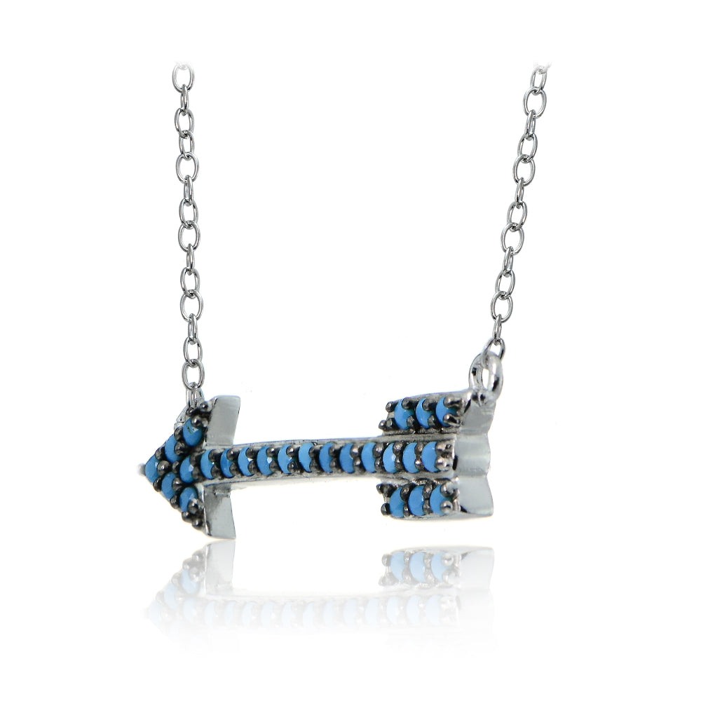Sterling Silver Nano Created Turquoise Arrow Necklace-2
