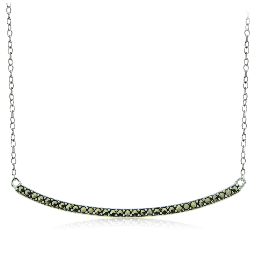 Sterling Silver Marcasite Curve Bar Necklace