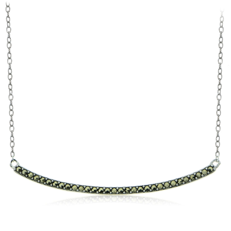 Sterling Silver Marcasite Curve Bar Necklace