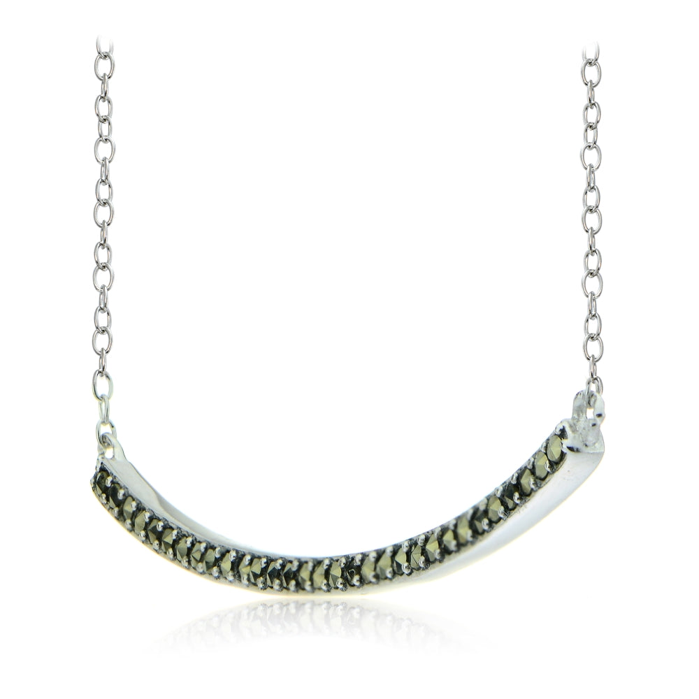 Sterling Silver Marcasite Curve Bar Necklace-2