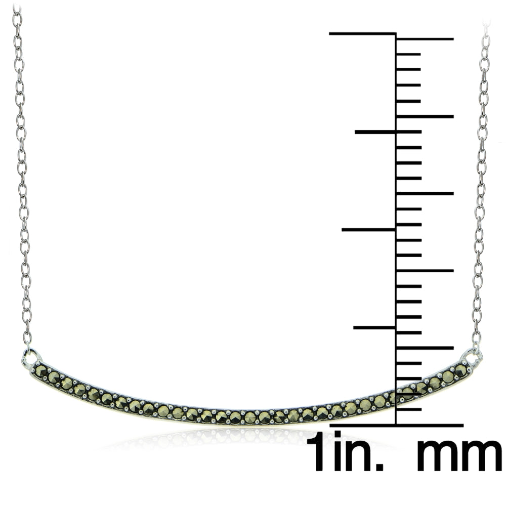 Sterling Silver Marcasite Curve Bar Necklace-3