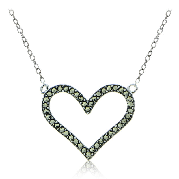 Sterling Silver Marcasite Open Heart Necklace