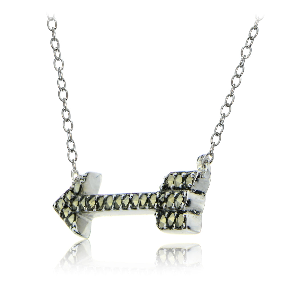 Sterling Silver Marcasite Love Arrow Necklace-2