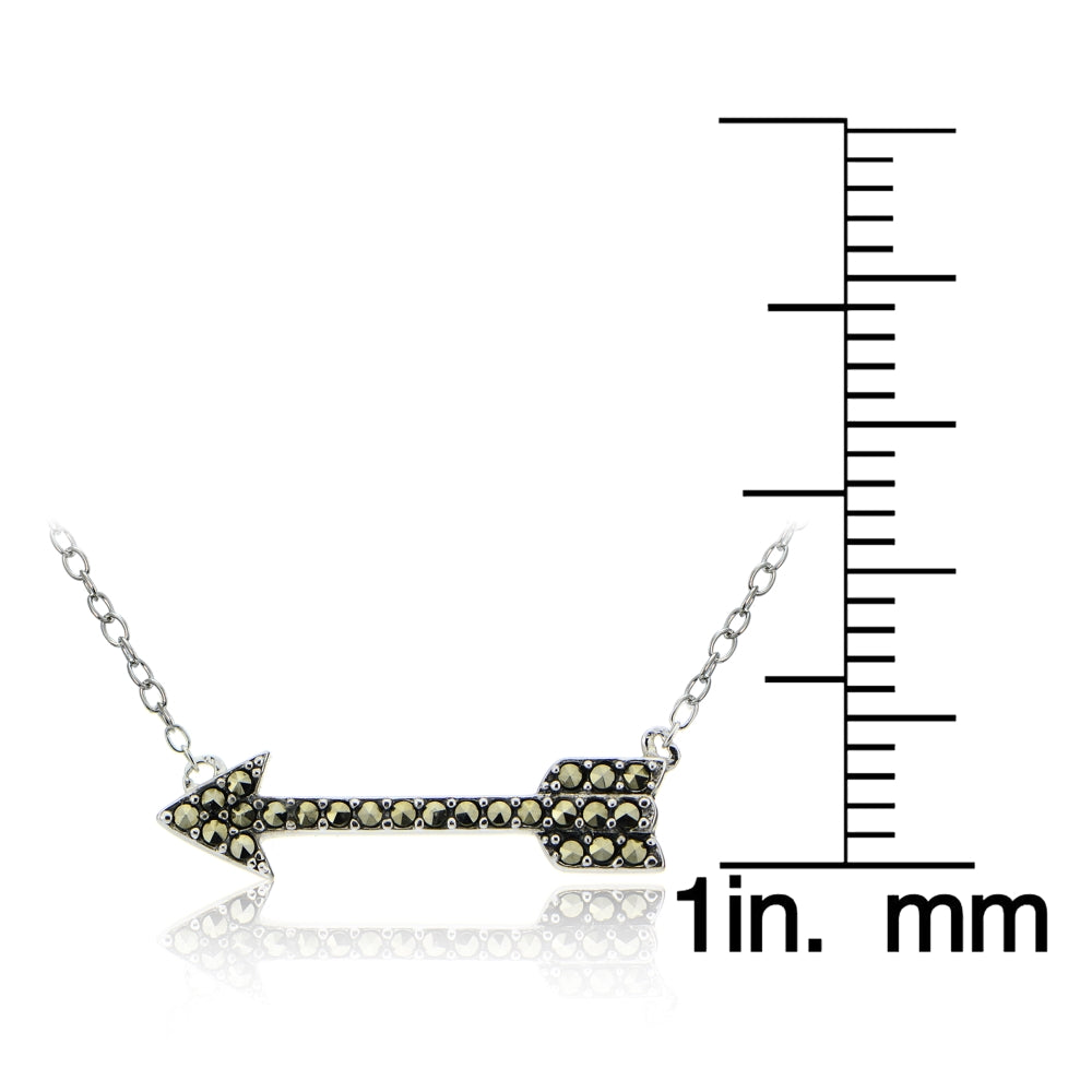 Sterling Silver Marcasite Love Arrow Necklace-3