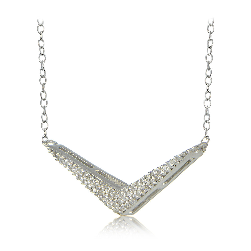 Sterling Silver Cubic Zirconia V Necklace-2