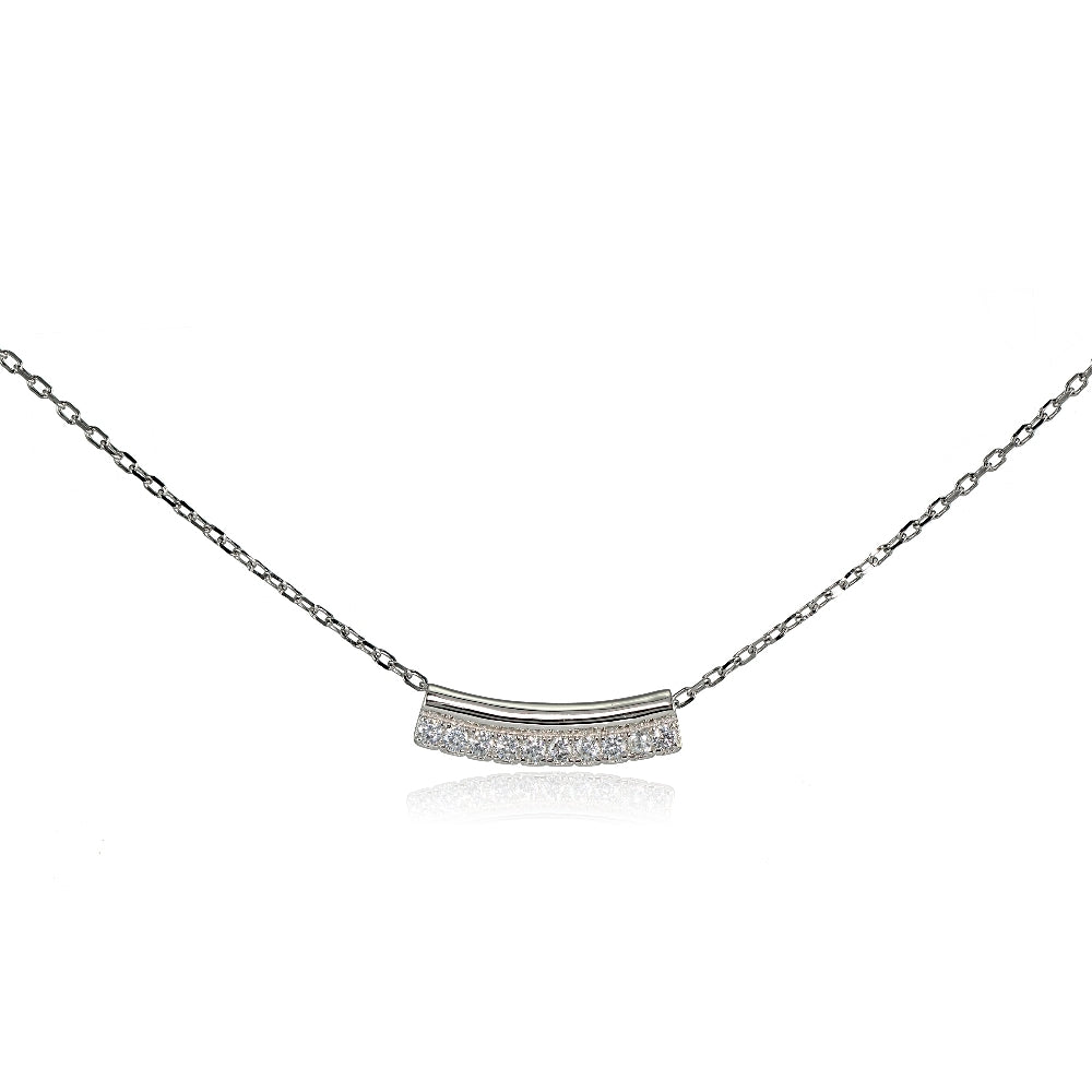Sterling Silver Cubic Zirconia Bar Choker Necklace
