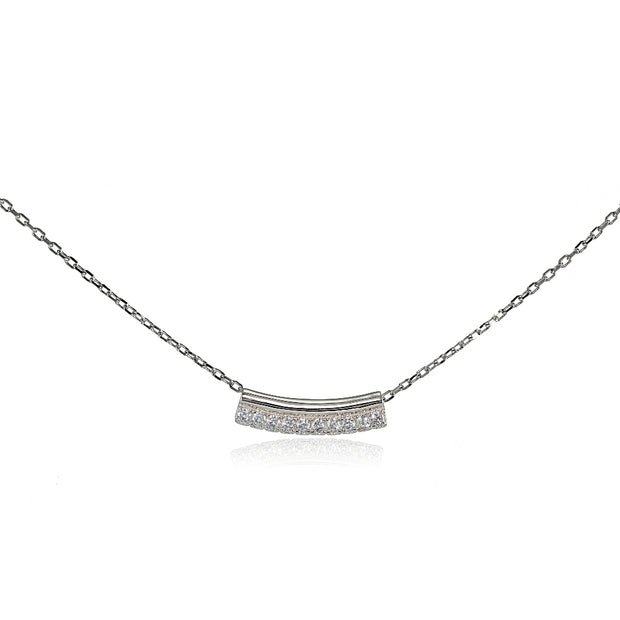 Sterling Silver Cubic Zirconia Bar Choker Necklace