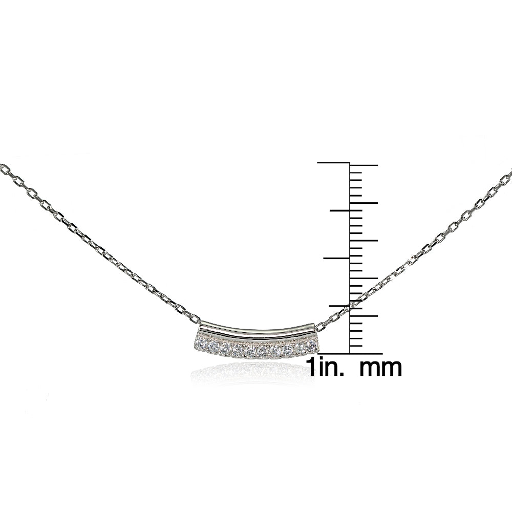 Sterling Silver Cubic Zirconia Bar Choker Necklace-3