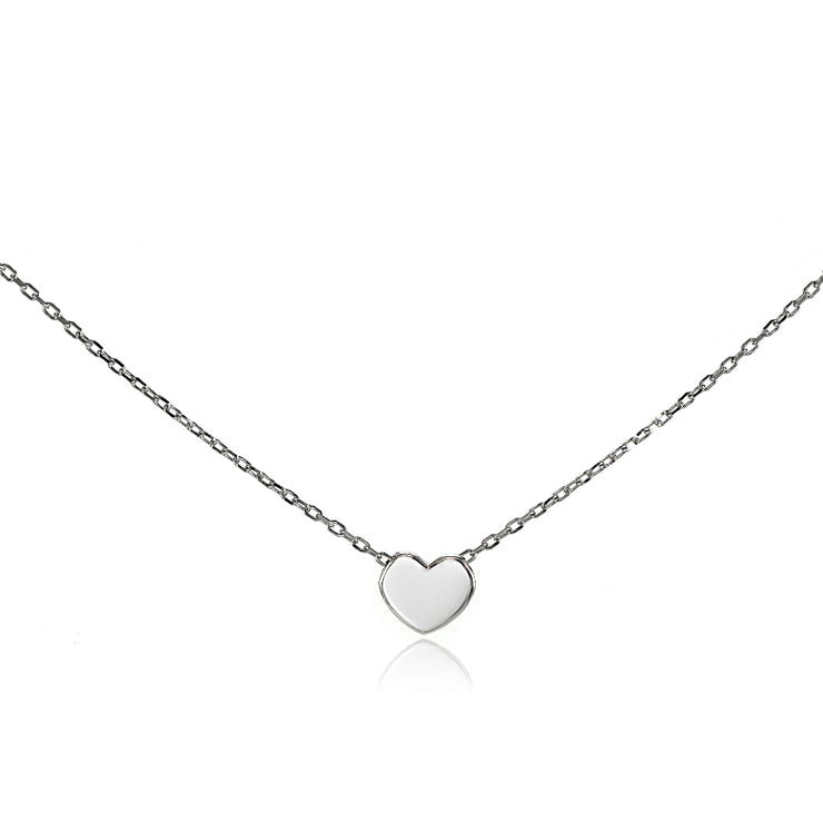 Sterling Silver Polished Heart Choker Necklace