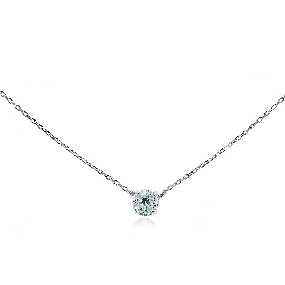 Sterling Silver Cubic Zirconia Solitaire Choker Necklace