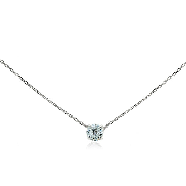 Sterling Silver Cubic Zirconia Solitaire Choker Necklace