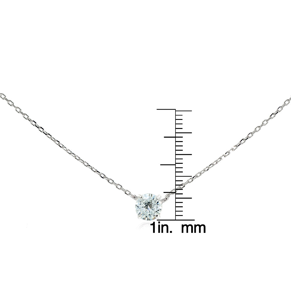 Sterling Silver Cubic Zirconia Solitaire Choker Necklace-3