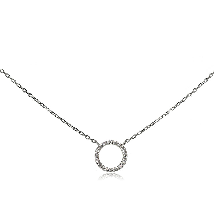Sterling Silver Cubic Zirconia Circle Choker Necklace