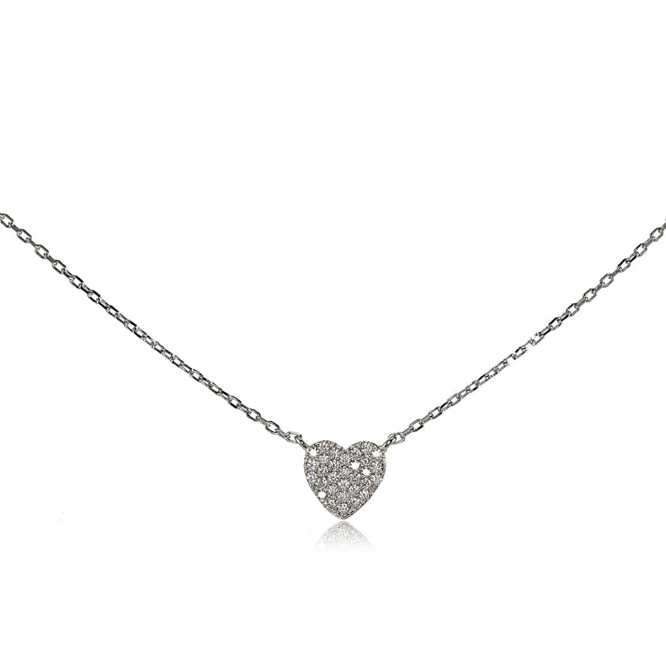 Sterling Silver Cubic Zirconia Heart Choker Necklace