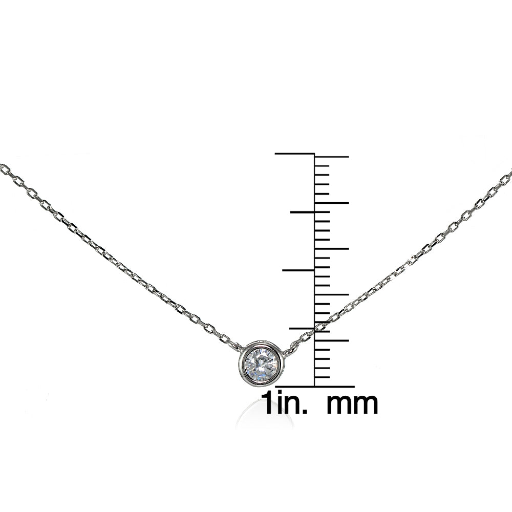 Sterling Silver Cubic Zirconia Bezel-Set Solitaire Choker Necklace-3