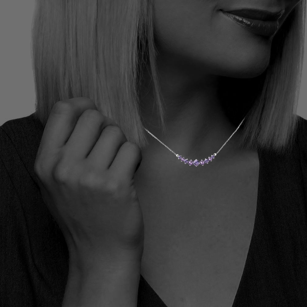Sterling Silver Amethyst Graduated Necklace-4