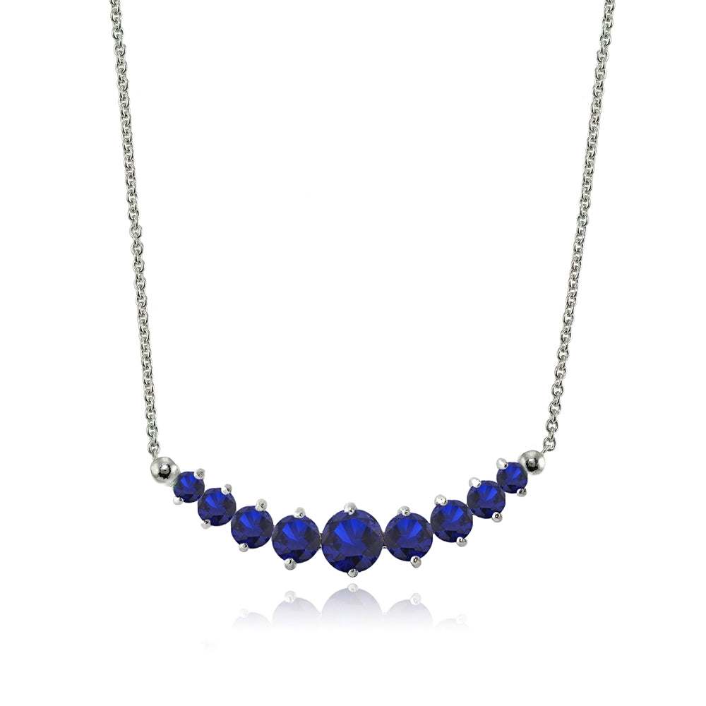 Sterling Silver Created Sapphire Graduated Necklace
