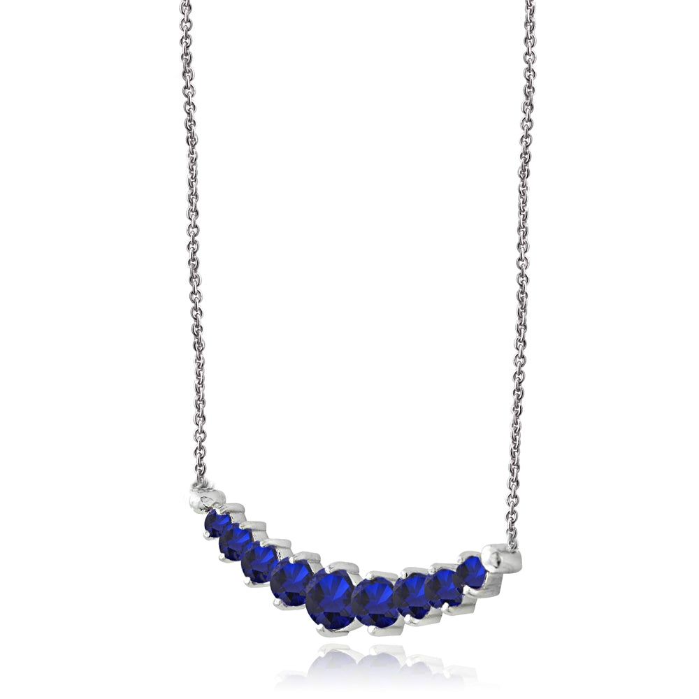 Sterling Silver Created Sapphire Graduated Necklace-2
