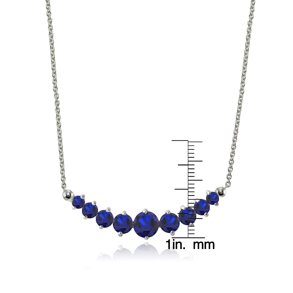 Sterling Silver Created Sapphire Graduated Necklace-3