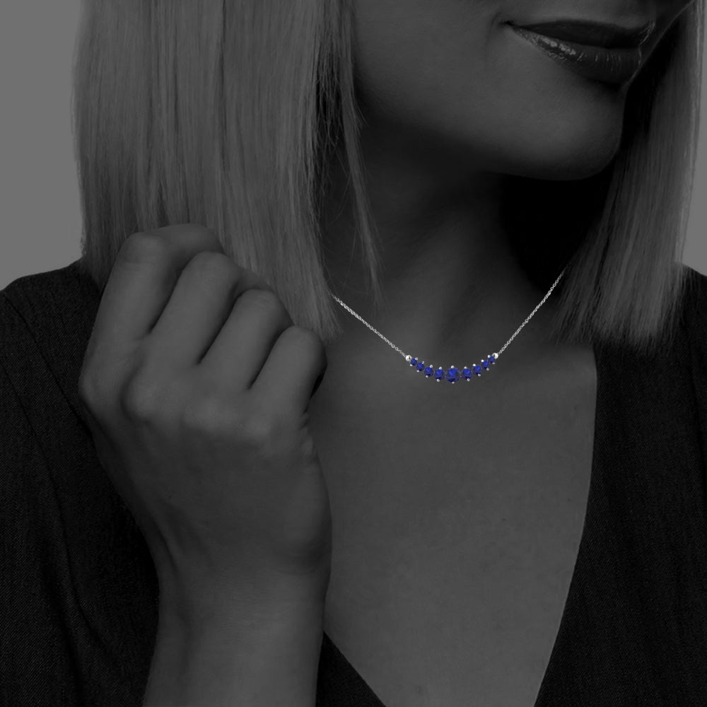 Sterling Silver Created Sapphire Graduated Necklace-4
