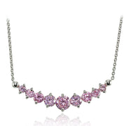 Sterling Silver Light Pink Cubic Zirconia Graduated Necklace
