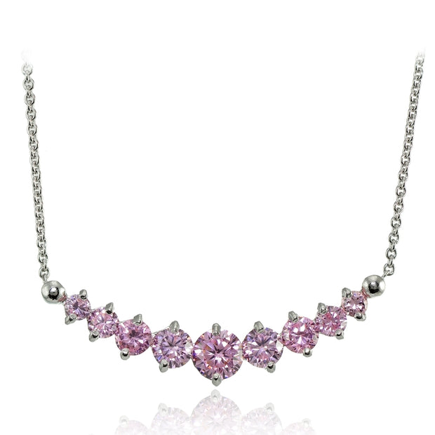 Sterling Silver Light Pink Cubic Zirconia Graduated Necklace
