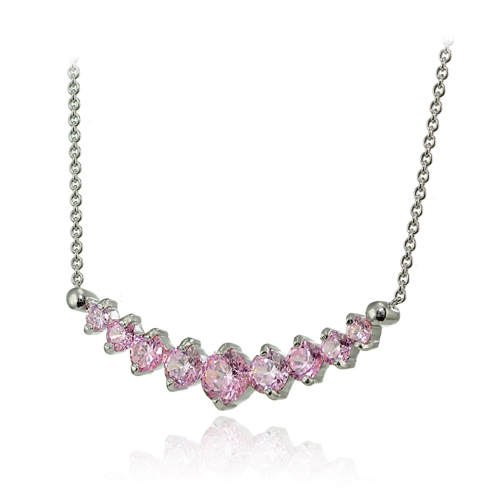 Sterling Silver Light Pink Cubic Zirconia Graduated Necklace-2